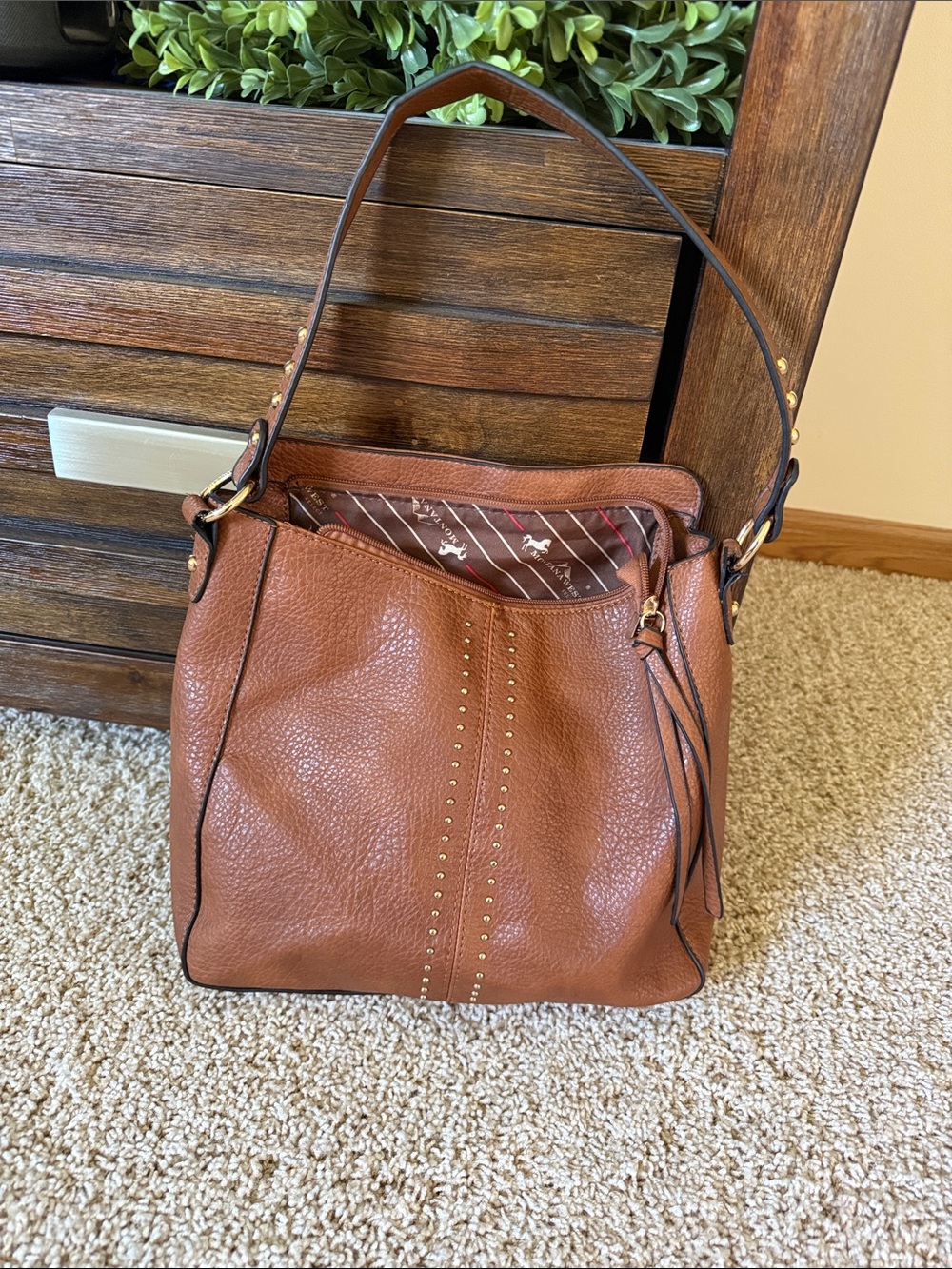 Montana West Leather Stud-Accent Shoulder Bag